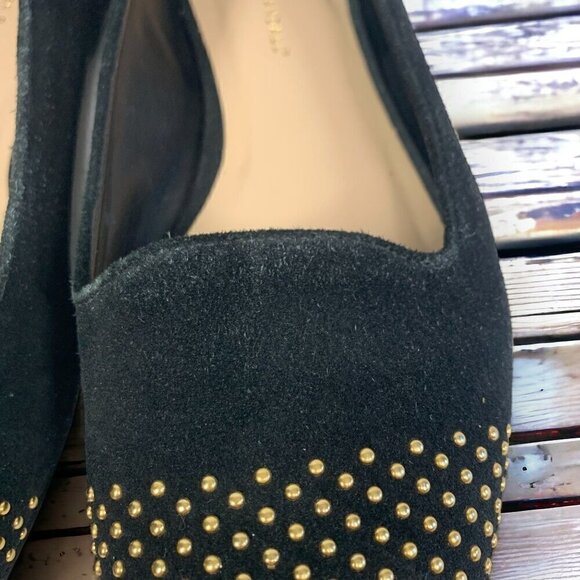 Loeffler Randall Mo Flats Black Suede Leather Gold Studded Toes Size 10 - Picture 4 of 12